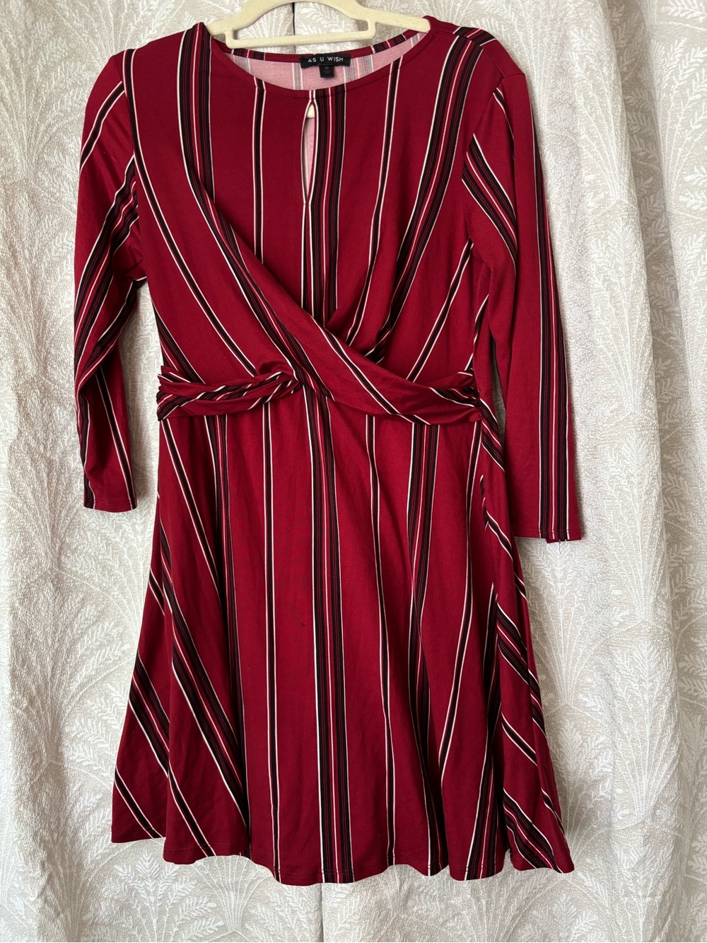 As U Wish Burgundy Striped Long Sleeve Mini Dress
